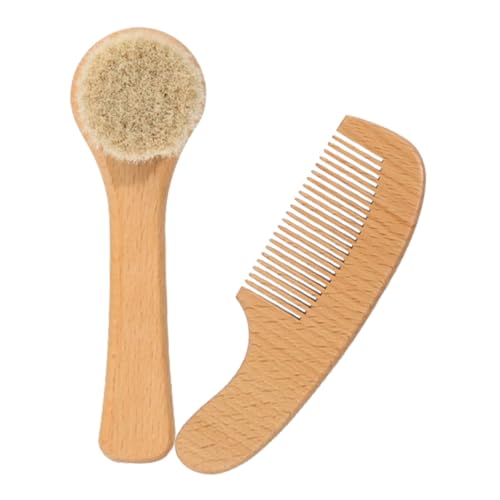 Healvian 1 Juego Traje De Lavado Para Bebés Cepillo Suave Para Peine De Masaje Para Bebés Cepillo De Pelo De Caballo Cepillo De Pelo Para Pequeños Lana Light Brown