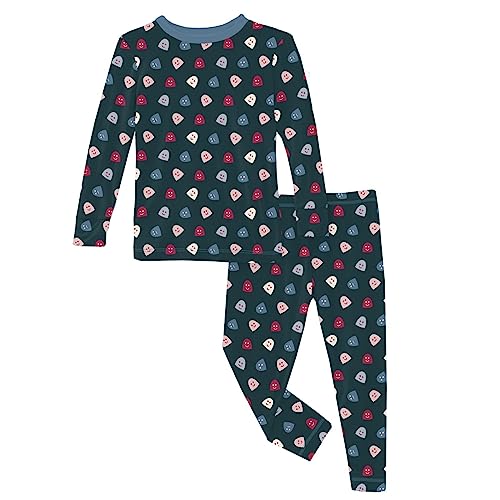KicKee Print Long Sleeve Pajama Set, Ultra Soft and Snug Fitting PJs, Matching Top and Bottom Sleepwear Set, Newborn to Baby to Kid Pajamas (Pine Happy Gumdrops - 5 Years)