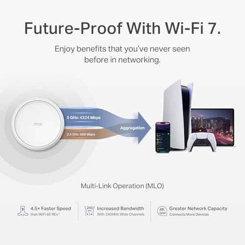Image of Deco BE25 WiFi 7 Mesh System, BE5000 Tri-Band, up to 5013 Mbps, MLO, 2x2.5Gbps Ports per Unit, 3-Pack, Covers 6000 Sq. Ft., for 4K /8K Streaming and Gaming Compatible with TP-Link