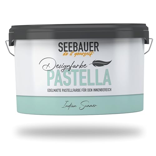 SEEBAUER diy Pastellfarbe PASTELLA Türkis 2,5L (Indian Summer) Edelmatte Wandfarbe Türkis - Innenfarbe sehr hohe Deckkraft - Matt, Abwaschbar und Tropffrei