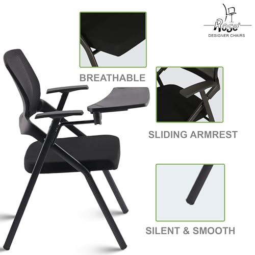 Image of ROSE Folding Study Chair with Cushion and Adjustable Writing Pad for All Age for Work from Home, Study, Tutorial, College, School, Classroom, Home, Office, Educational Centre (Fiber Black)