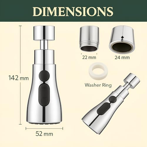 Image of DALUCI Kitchen Tap Extender for Sink 360 Rotating Tap Extension Flexible Faucet Extender with 3 Mode Spray Head Splash Proof Water Tap Extension for Kitchen Sink Fits 22mm 24mm Taps (Chrome)