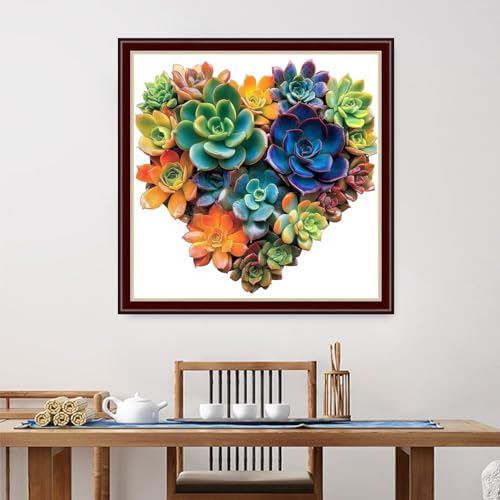 Image of Dimensean Stamped Cross Stitch Kits Full Range of Embroidery Patterns Starter Kits for Beginners Adult DIY Cross Stitches Needlepoint Kits 11CT-Love Succulent Plants 18x18 inch