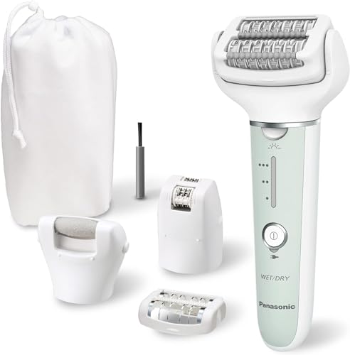 Image of Panasonic ES-EY70-G503 Wet and Dry Epilator, Double Disc with 60 Tweezers, Flexible Head 90 Swivoting, 3 Speed Settings and LED Light, 30 Minutes Operation, Cordless
