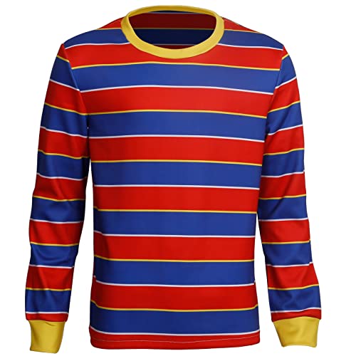 Adult Halloween Cosplay Costume Men's Bert Ernie T-Shirt Multicolored Striped Long Sleeve T-Shirt Basic Pullover Top Shirt (Ernie, XL)