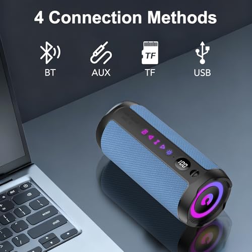 Bluetooth Lautsprecher mit Licht, Bluetooth 5.4 Musikbox,30W Dual Lautsprecher, LED Anzeige & 30 Std Akku,Dualen Bass-Treibern, IPX7 wasserdicht,TWS Paarung, AUX,TF Karte,Geeignet Outdoor/Party/Reisen