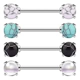 JFORYOU 14G 16mm Nipple Rings 316L Surgical Steel Nipple Barbells Nipple Piercing Jewelry for Women Double Front Facing Gem Synthesis Marble Stone