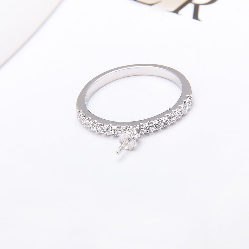 925 Sterling Silver CZ Simple Pearl Ring Mounting for Women in Size 6/7/8/9/10
