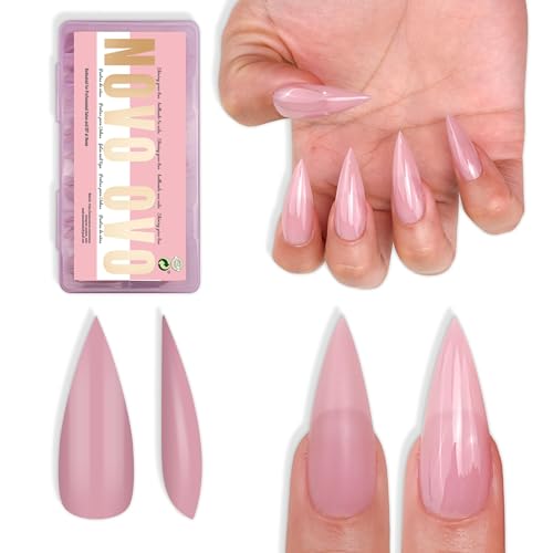 NOVO OVO Medium Long Stiletto Nail Tips Berry Pink (224Pcs)