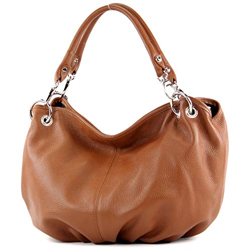 modamoda de IT40 Damen Leder/Nappaleder Schultertasche Hobo Bag handmade in Italy, Farbe:Cognac Leder