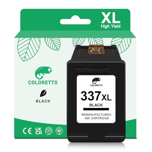 COLORETTO 337 XL Cartucho de Tinta Remanufacturado para HP 337XL Negro, para DeskJet Series 5940 5940xi 6943 OfficeJet 6300 6310v PhotoSmart 2570 2573 2575 8000 8030 C4100 Impresoras