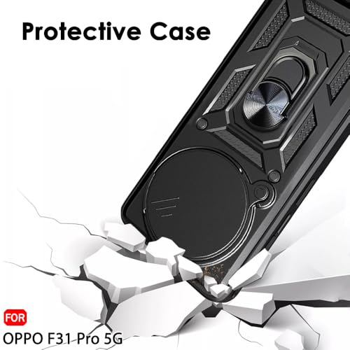 Image of TheGiftKart Tough Armor Bumper Back Cover Case for Oppo F31 Pro 5G | Rotating Camera Cover, Kickstand & Ring Holder | 360 Degree Protection Back Cover Case for Oppo F31 Pro 5G (PC & TPU, Black)