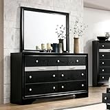 Black Color Dresser w Mirror Set Hidden Jewelry Drawer English Dovetail Silver Accents Round Knobs Bedroom Furniture