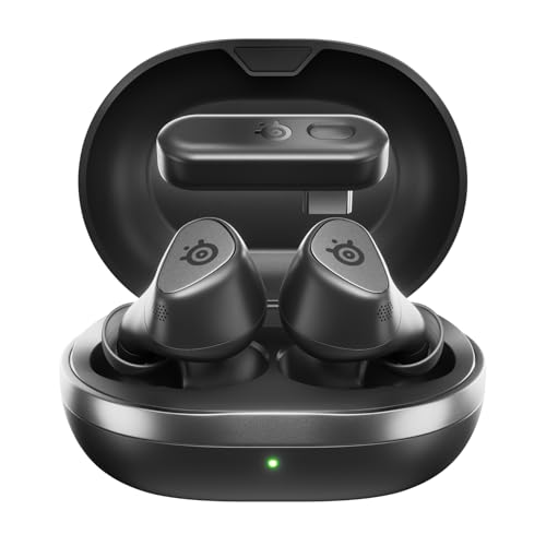 SteelSeries Arctis GameBud pour PlayStation - Écouteurs gaming sans fil - 2,4GHz + BT 5.3 - ANC/Transparence - Résistance à l’eau IP55 - Batterie de 40 H - Recharge sans fil - PS5,PC,Switch 2 -Noir