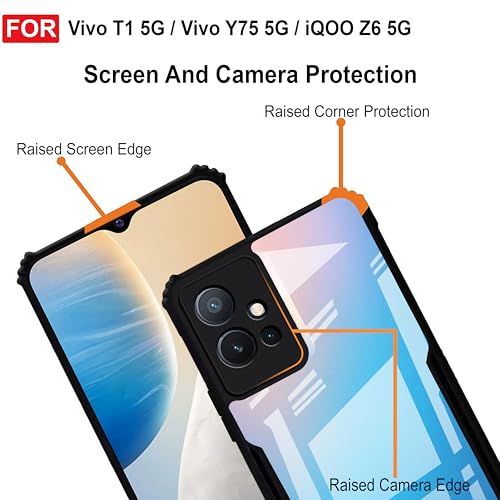 Image of Zapcase Back Case Cover for Vivo T1 5G / iQOO Z6 5G / Vivo Y75 5G | Compatible for Vivo T1 5G / iQOO Z6 5G / Vivo Y75 5G Back Case Cover | Clear Case with Camera Protection | (TPU + PC | Matte Black)