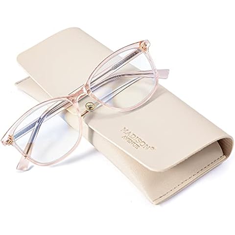 Madison Avenue Square Vintage TR90 Blue Light Blocking Reading Glasses for Women with Case, Anti Glare/Eyestrain Computer Readers Transparent Brown 2.5 Cover