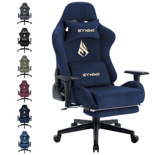 Symino Chaise Gaming Ergonomique et Fauteuil Gamer avec Repose-Pieds Télescopique Coussin à Ressorts, Support Lombaire et Hauteur Réglable 200kg (Faux Daim,...