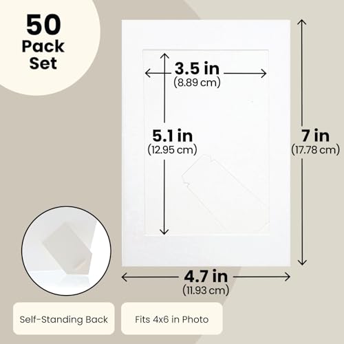 Juvale Picture Frames - 4x6 White Cardboard 50 Pack, Easel Back Tabletop - Paper Picture Frames for Crafts & DIY Decoration