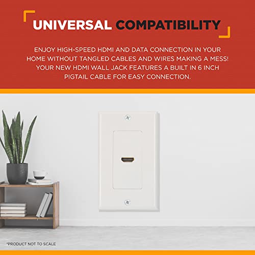 Buyer's Point Hdmi Wall Plate | Ul Listed Single Outlet Hdmi 2.0 W/Built In 6-Inch Pigtail, Supports Ethernet And 4K Video, Perfect Cable For Gaming Pc, Bluray And Home Theaters (White) — 1 Pack #TOP2