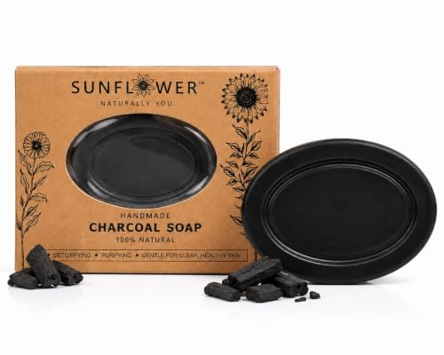 Image of Sunflower Natural Charcoal Bath Soap Made with Natural Ingredients To Deeply Cleanse,Detoxify and Nourish Your skin - All skin types. 90 grams