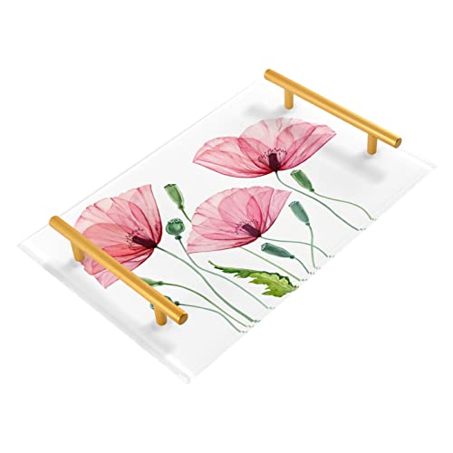 Dekoratives Tablett mit Mohnblumen, Blumen, Tablett mit Griff für Badezimmer, Schlafzimmer, Waschtisch, Heimdekoration Cover