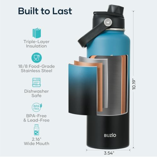 Image of BUZIO Triple Wall Vacuum Water Bottle with Dust-Proof Straw & Spout Lids