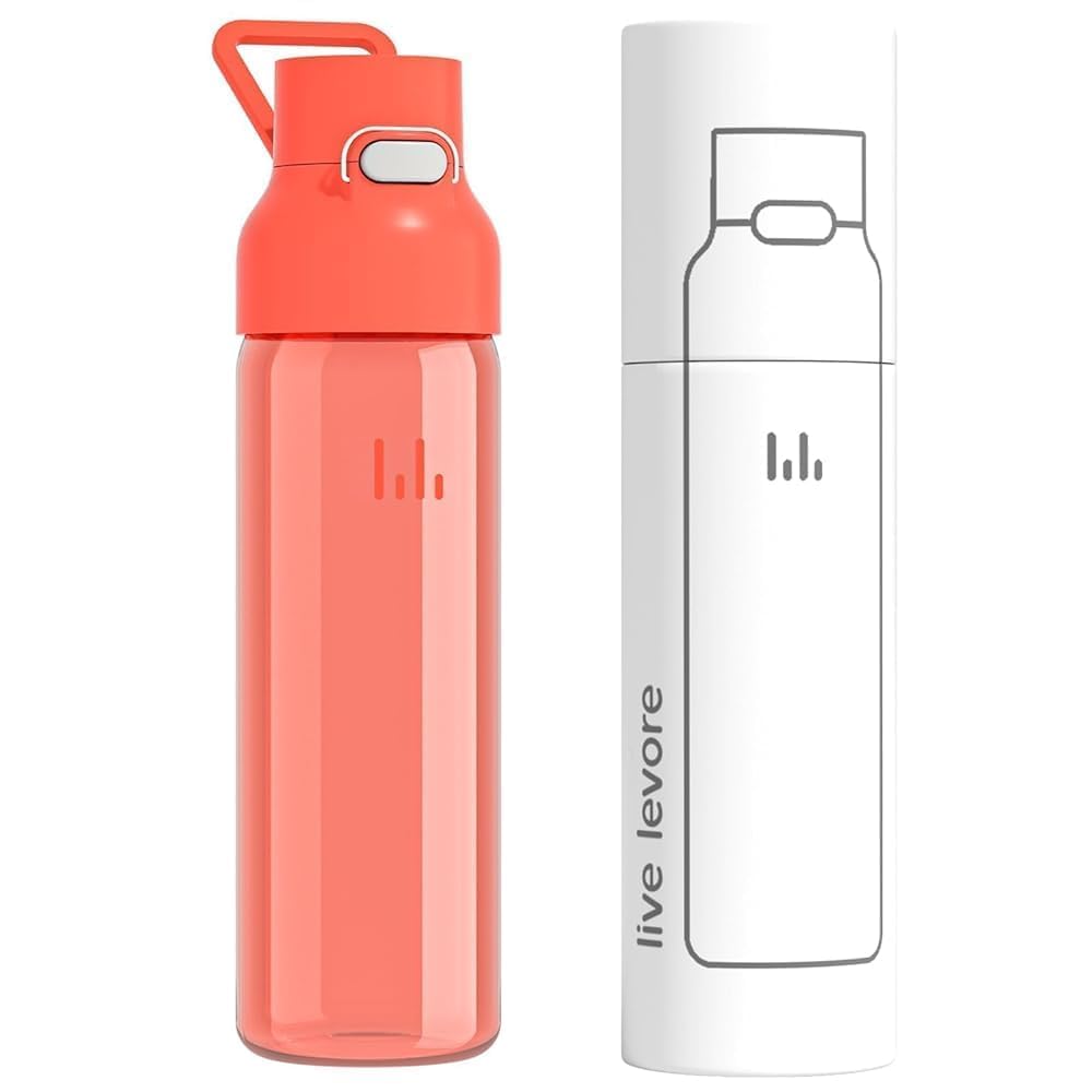 Levore Tritan Plastic Clear Water Bottle, Reusable Drink Bottle, 26oz (Vermilion, 750 ml)