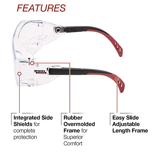 Lincoln Electric Safety Glasses - Fits Over Prescription Glasses - Adjustable Frame - Clear Lens (Model K2968-1)