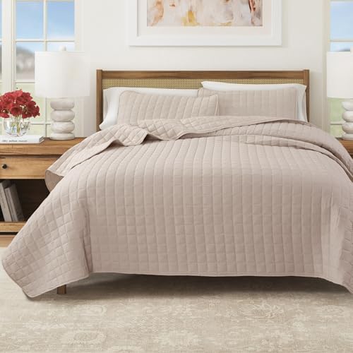 Great Bay Home Twin/Twin XL Quilt Set - 2-Piece Seersucker Box-Stitched Bedding Set - Soft, Lightweight, All-Season Bedspread (Bone)