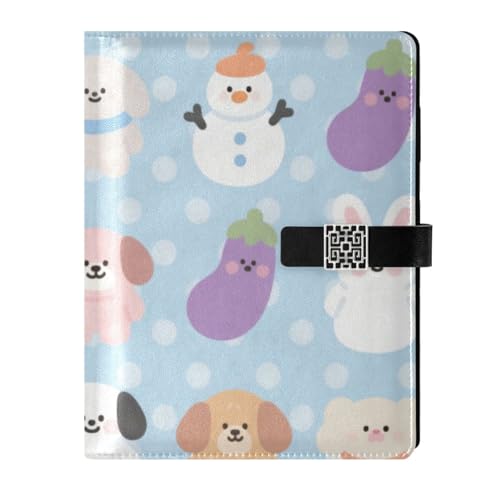 Carnet à spirales en cuir bleu avec dessin animé zoo rigolo