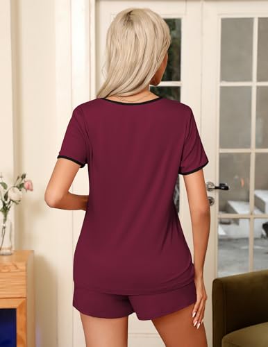 Image of Ekouaer Pajama Set for Women 2 Piece Lounge Set Short Sleeve Tops and Shorts Soft Sleepwear, Chest Pocket