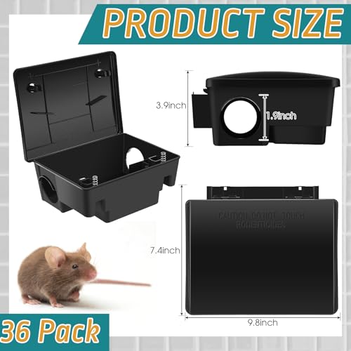 Image of Qualirey 24 Packs Rat Bait Stations Rodent Traps Outdoor Indoor, Black | Large Bait Boxes for Mice and Rats Mouse Traps Bulk, Lockable with Key, Keep Pets and Children Safe