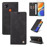 Beajew Funda para Xiaomi Redmi 9C, Flip Funda de Piel con Magnético Funda de Cuero PU [Soporte Plegable] [Cierre magnético] - Negro