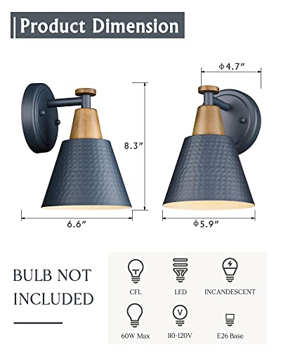 Femila Modern Wall Sconces Set Of 2, 1-Light Wall Lighting Bathroom Sconces Single Vanity Light, Hammered Metal Shade, Dark Blue,4Fg59B-2 Blue #TOP3