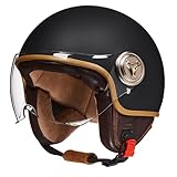 Casque de Moto Demi Visage certifié ECE avec visière   Casque Jet de Style rétro pour Enfants, Jeunes, Hommes et Femmes, Casque de Scooter léger B,54 61CM