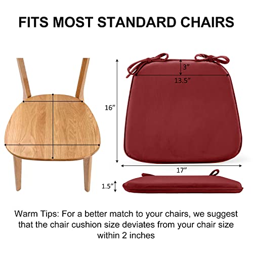 Wellsin Chair Cushions For Dining Chairs 4 Pack, Memory Foam Seat Cushions For Kitchen Chairs, 17"X16"X1.5" Kitchen Chair Cushions With Ties,Red #TOP1