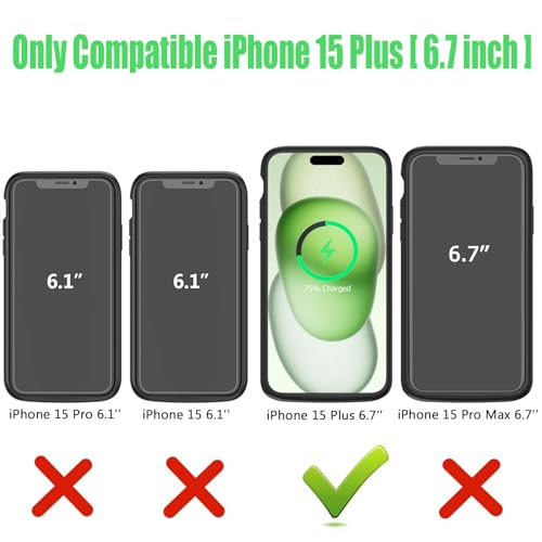 Wireless Charging Case for iPhone 15 Plus, 12000mAh High Capacity Portable Rechargeable Battery Case Wireless Charging Compatible with iPhone 15 Plus (6.7 inch) Extended Battery Charger Case (Black)