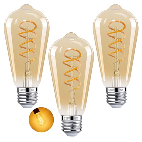 Drqvonth ST64 Amber Edison Bulb E26 Dimmable, 6W Vintage LED Bulb
