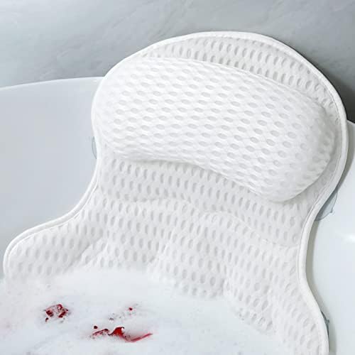 Bath Pillow Luxury Bathtub Pillow - Bath Pillows for Tub Neck and Back Support, Ergonomic Tub Pillow for Bath with Soft 4D Air Mesh + 6 Strong Suction Cups, Great Spa Bathtub Accessories…