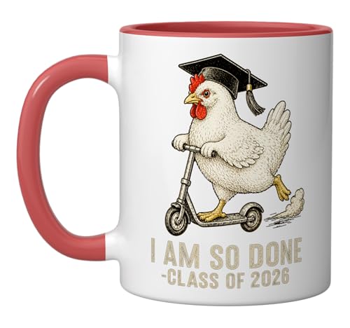 I Am So Done Class of 2026 Senior Funny Graduation Chicken Ceramic Mug, Red/White