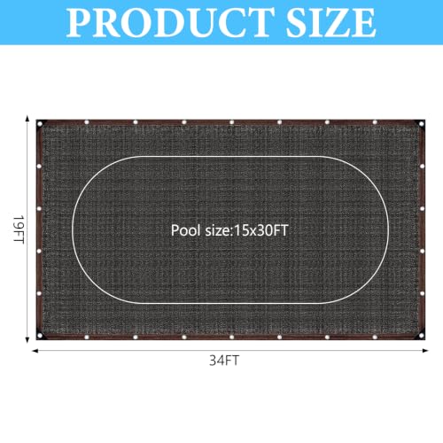 15 x 30FT Oval Pool Leaf Net Cover, 19 x 34 Ft Fine Mesh Above Ground Swimming Pool Leaf Net for 15 x 30 Ft Oval Pools, 5.8m x 10.5m, Black by Hlimior - Used condition - Image 2
