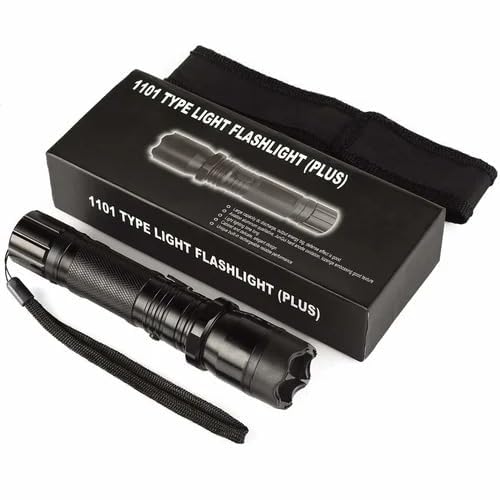 Image of Metal Alloy 1101 LED 2 in 1 Rechargeable Flashlight Torch for Outdoor Indoor Emergency| Portable Handheld Tactical Light | Super Bright Long Distance Beam with Women Safety Gadgets
