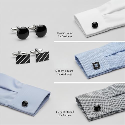 12 Pcs Mancornas para Hombre Tonos Clásicos Plata Negro miniatura 2