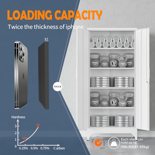 Image of Yizosh Metal Garage Storage Cabinet with 2 Doors and 4 Adjustable Shelves - 71 inch Steel Lockable File Cabinet,Locking Tool Cabinets for Home,Office,Garage,Gym,School