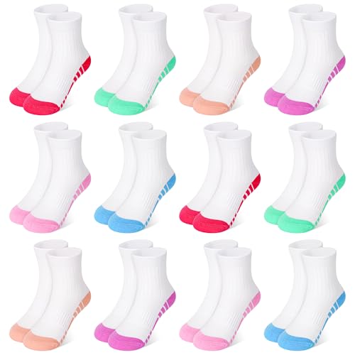 Image of 12 Pairs Girls Crew Athletic Socks, Kids Cotton Socks Ages 1-13
