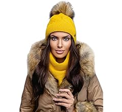 MFAZ Winter Set Mütze & Schal Damen - Alpaka Wolle Beanie Mit Bommel