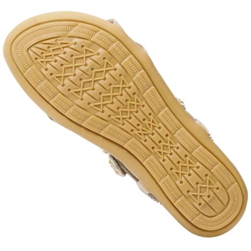 Zriey Women's Low Heel Flat Sandals Open Toe Summer Beach Sandals Non Slip Dress Sandal Shoes Elastic Ankle Strap Cute Comfortable Bohemia Flat Heel For Women Nude Size 8.5 #TOP4