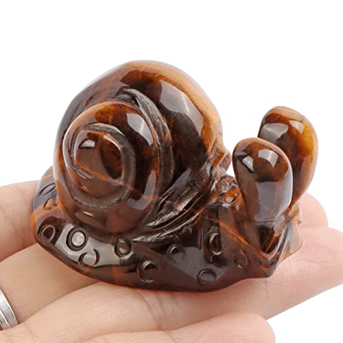 Leadgem Yellow Tiger Eye Cute Crystal Snail Figurine Statues Hand Carved 2" Animal Gemstone Pocket Sculpture Natural Reiki Healing Stone For Home Office Decorations,Gifts #TOP7