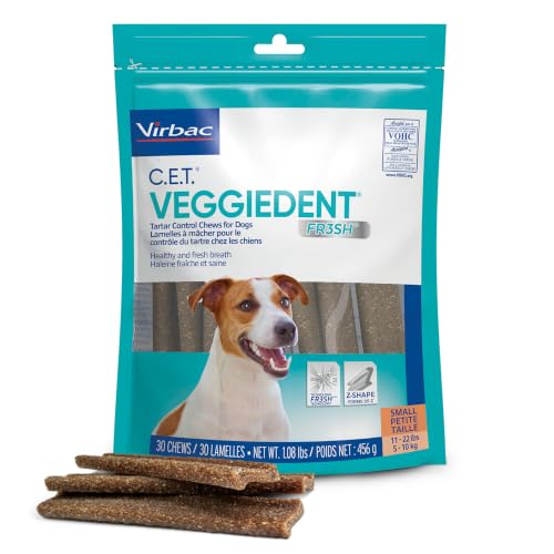 Virbac C.E.T. VEGGIEDENT FR3SH Tartar Control Chews for Dogs with digestive health support VOHC Approved Small 11-22lbs
