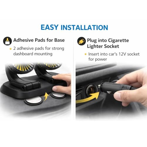 Image of SARTE Car Fan Dashboard Cooling Dual Head 360 Rotatable 24V Mini Air Circulation Brushless Motor Ultra Silent Adjustable Electric Cooler 3 Speed Control for SUV Truck Bus Car Desk Home